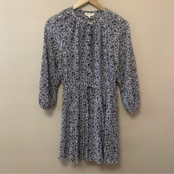 Rebecca Taylor Silk Long Sleeve Dress Navy Blue White Size 2 - Picture 1 of 12
